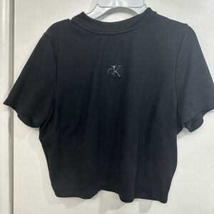 Calvin Klein Black Boxy Crop Polo Tee
